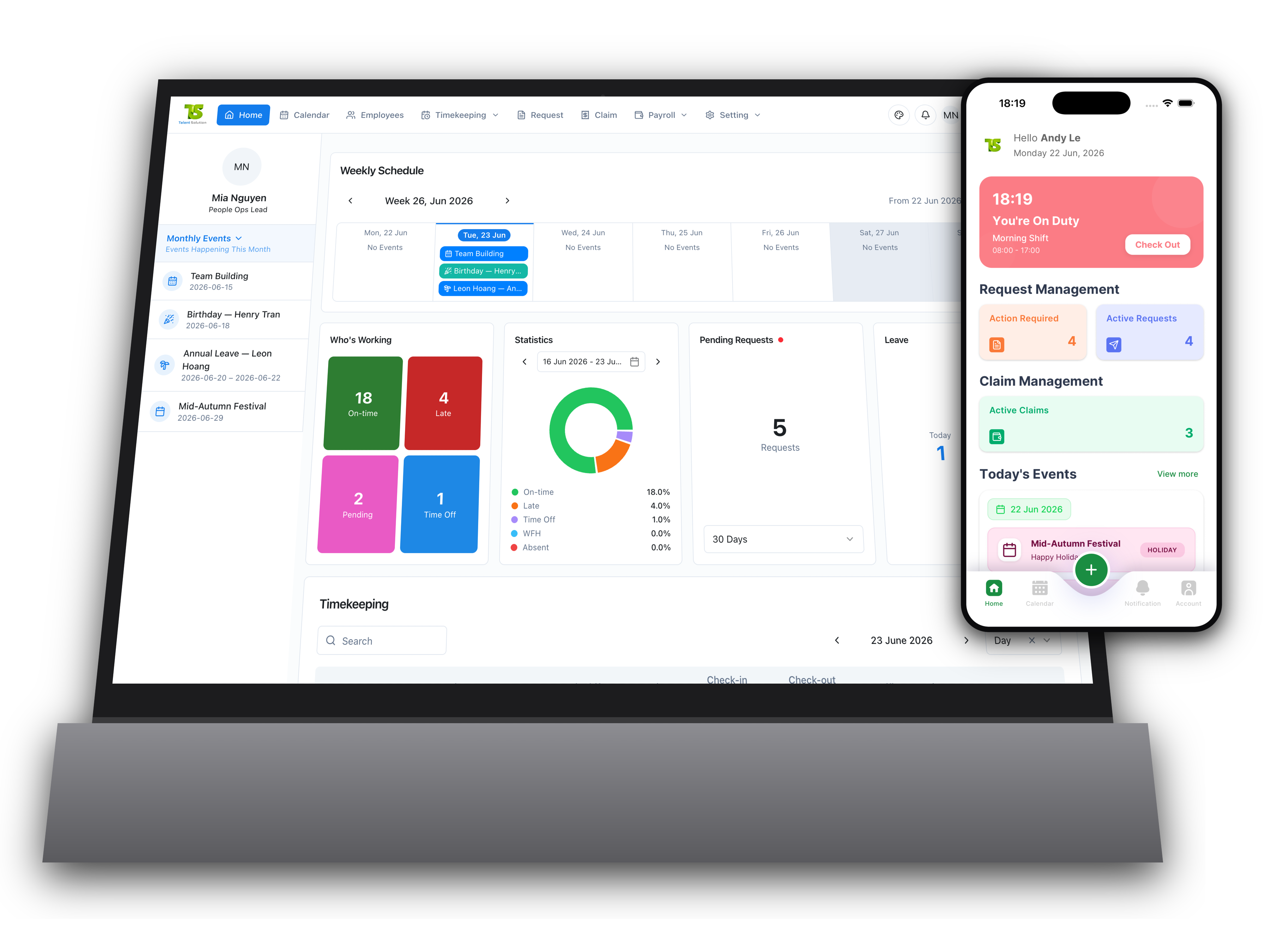 TalentHR Dashboard on Laptop and Mobile App
